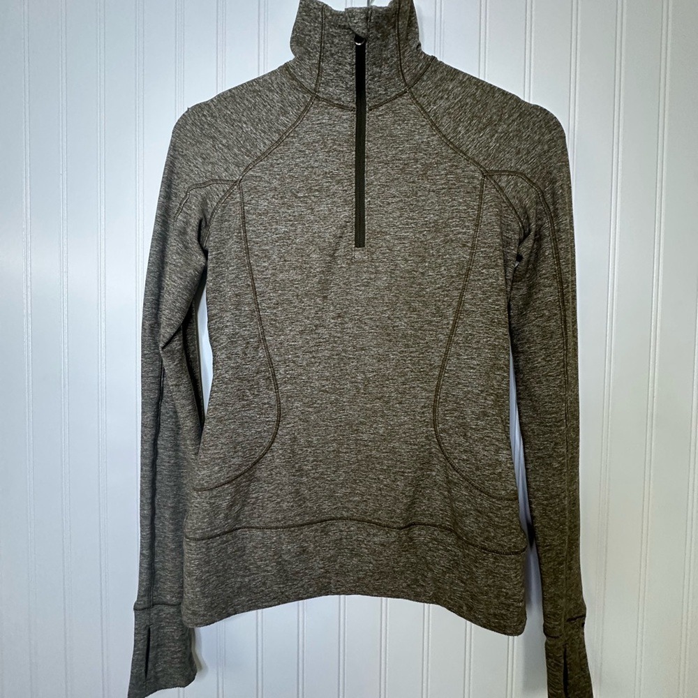 Lululemon Women's Heathered Military Green Rush Hour 1/2 Zip Size 2 - Picture 6 of 16